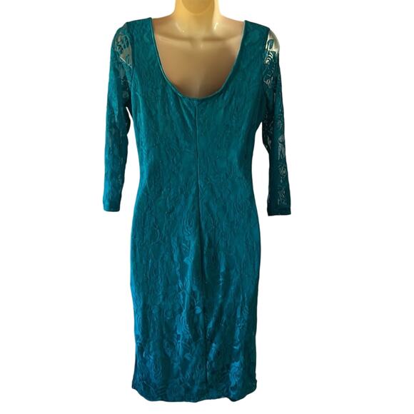 Bailey Blue Teal Stretch Lace Dress Juniors Size XL Bodycon Lined - Picture 3 of 10